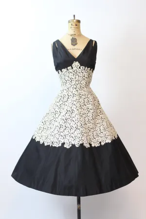 1950s LACE APPLIQUE rhinestone cutout dress medium | new fall winter