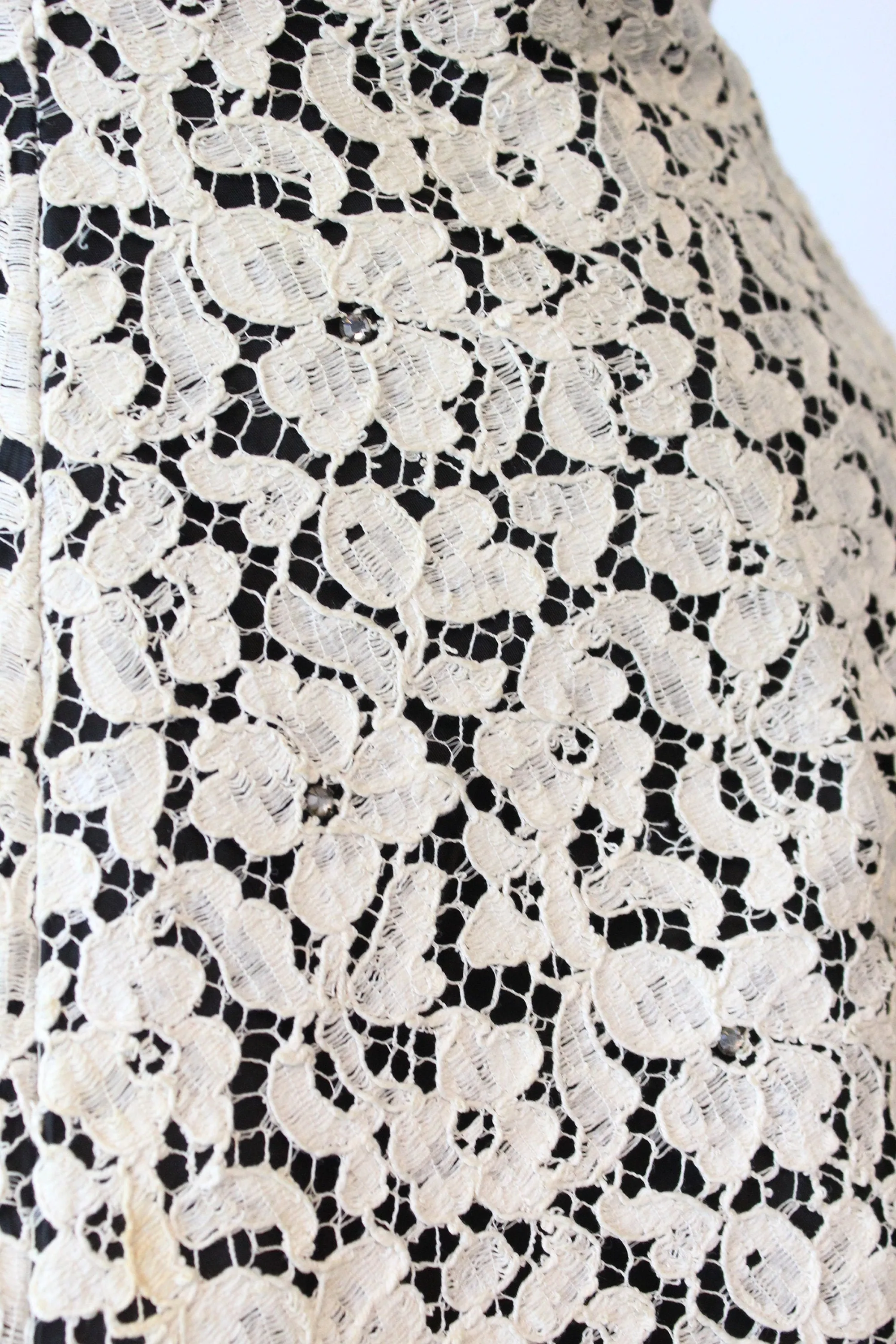 1950s LACE APPLIQUE rhinestone cutout dress medium | new fall winter