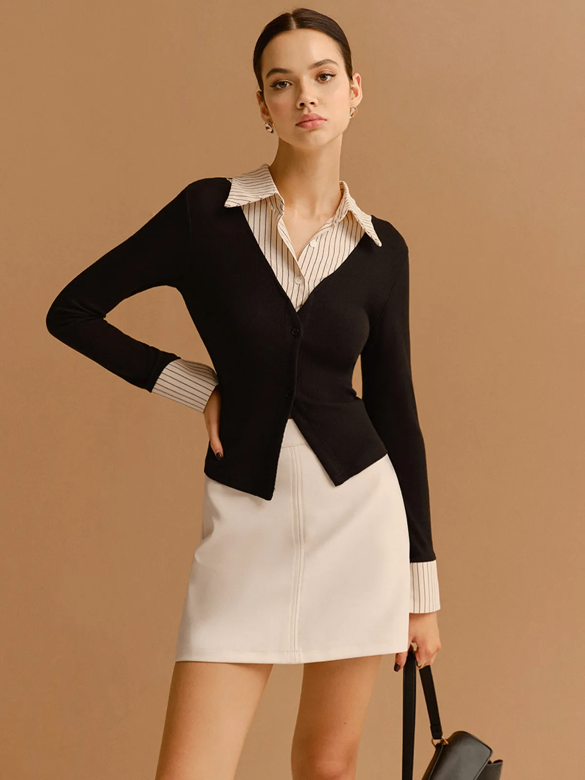 2 in 1 Button Split Lapel Blouse