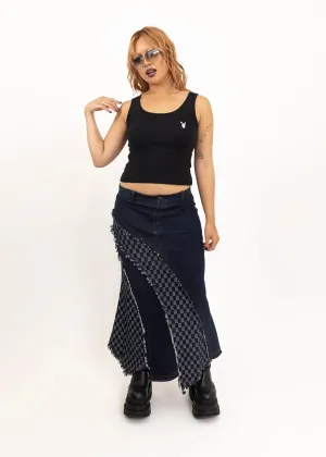 2000s dead stock checkerboard denim maxi skirt
