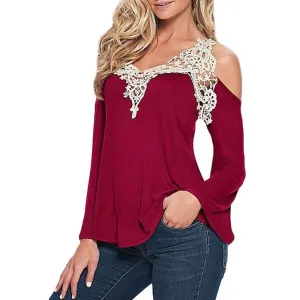 5XL Plus Size Clothing Lace Blouse Flare Sleeve Knitted Shirts Women Blouses Off Shoulder