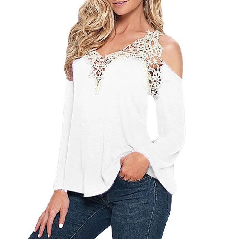5XL Plus Size Clothing Lace Blouse Flare Sleeve Knitted Shirts Women Blouses Off Shoulder
