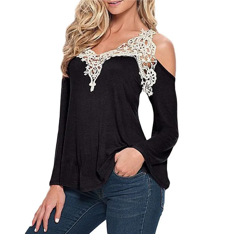 5XL Plus Size Clothing Lace Blouse Flare Sleeve Knitted Shirts Women Blouses Off Shoulder