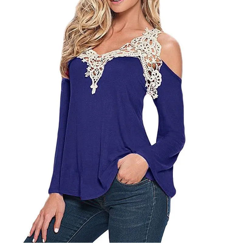 5XL Plus Size Clothing Lace Blouse Flare Sleeve Knitted Shirts Women Blouses Off Shoulder