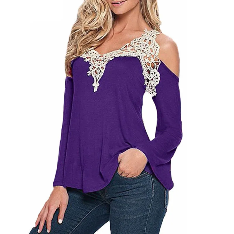 5XL Plus Size Clothing Lace Blouse Flare Sleeve Knitted Shirts Women Blouses Off Shoulder