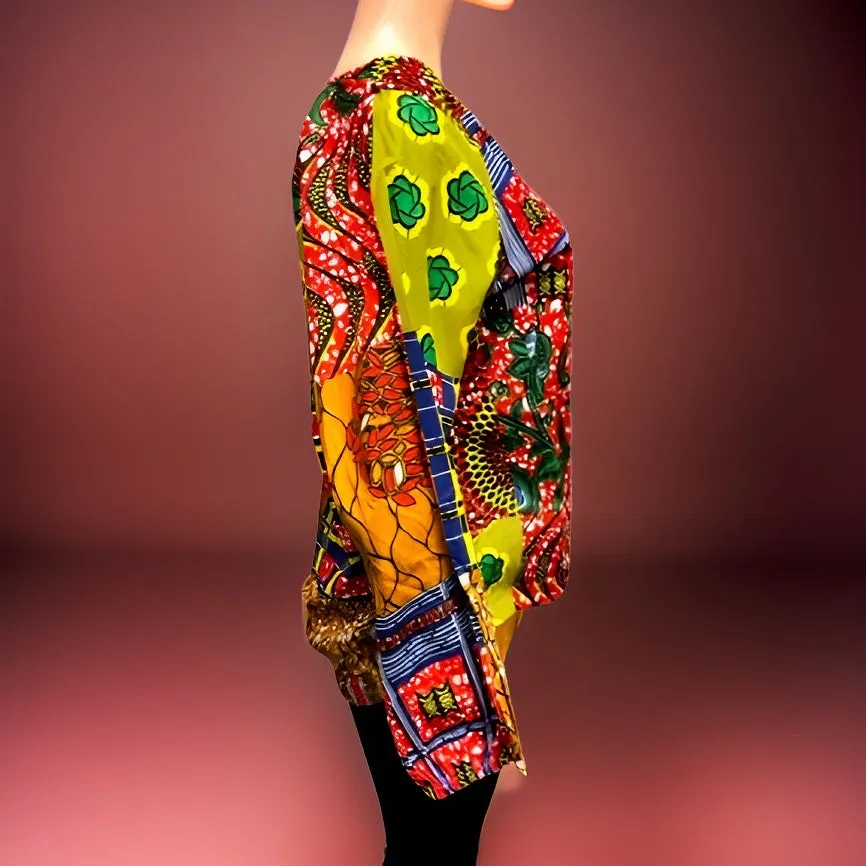 African Print Long Sleeve Ankara Patched Blouse