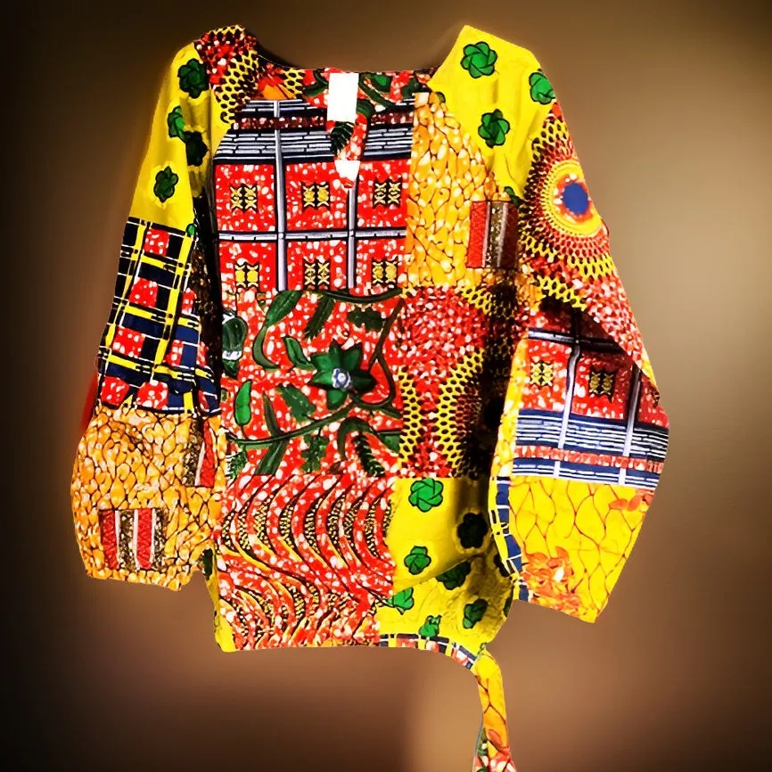 African Print Long Sleeve Ankara Patched Blouse