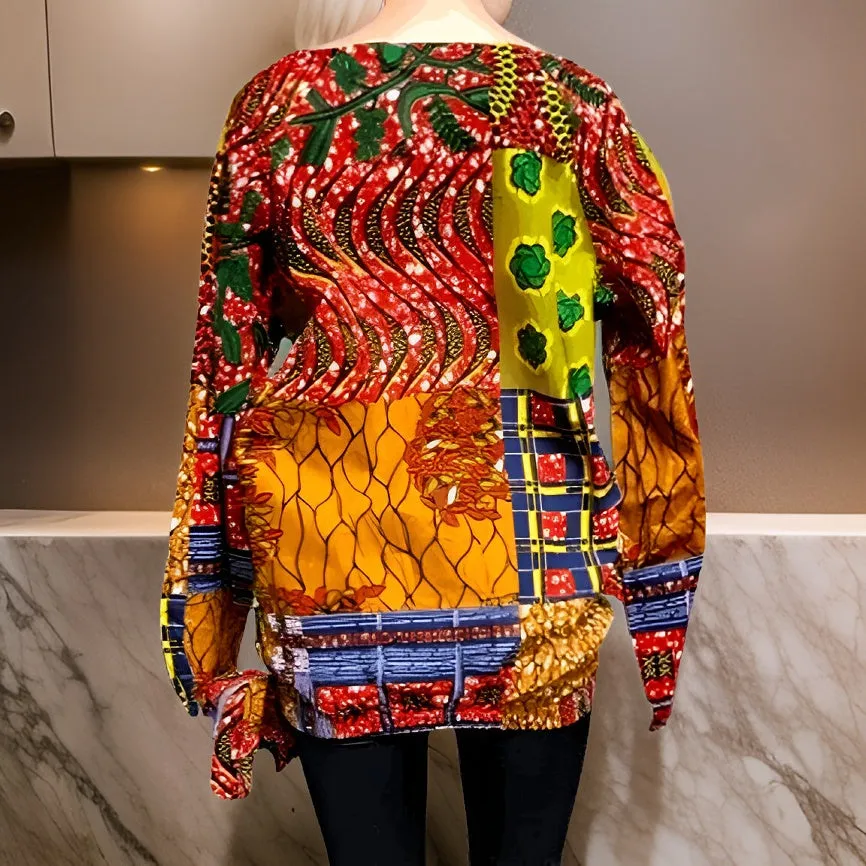 African Print Long Sleeve Ankara Patched Blouse