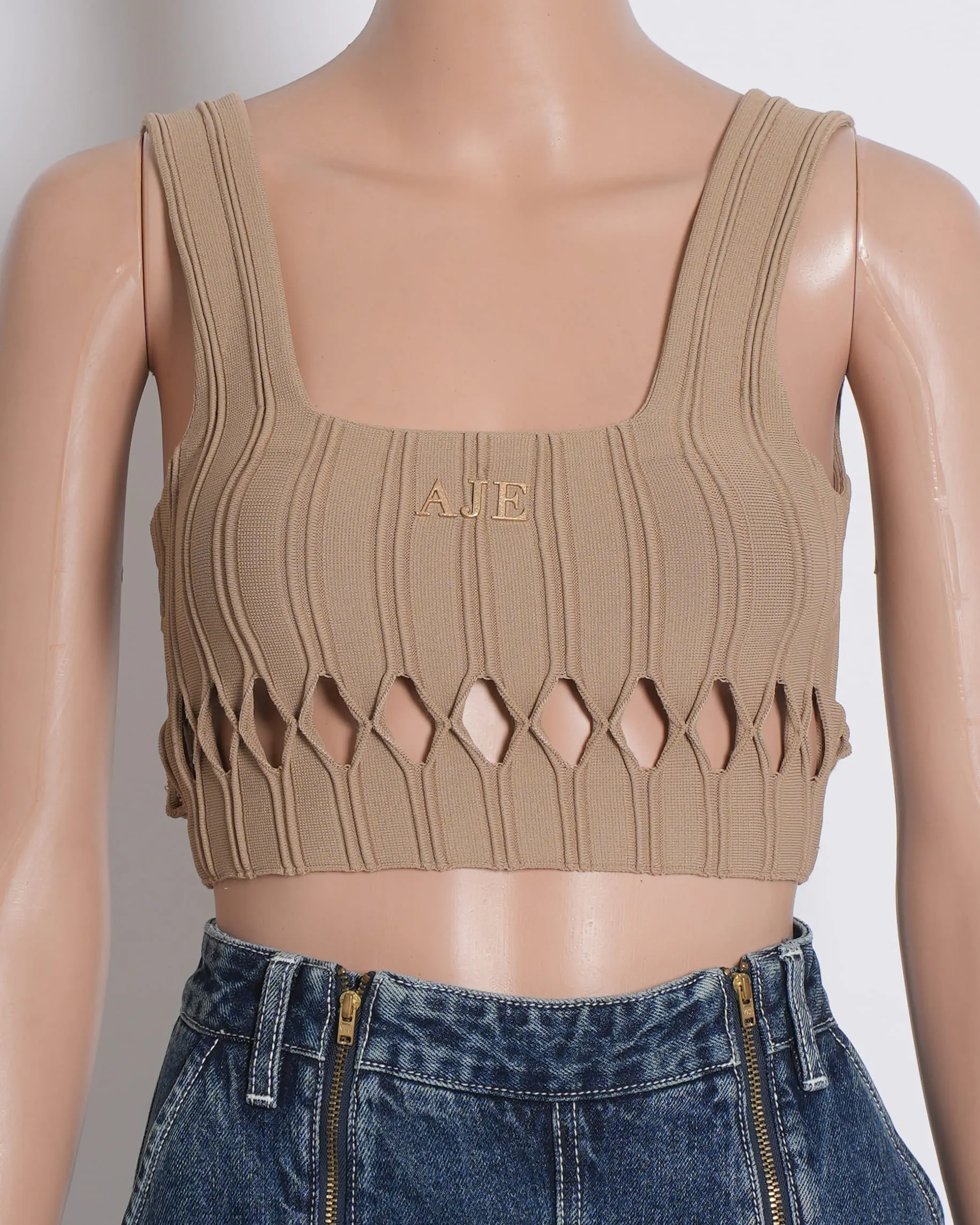 Aje Cut Out Crop Top In Beige