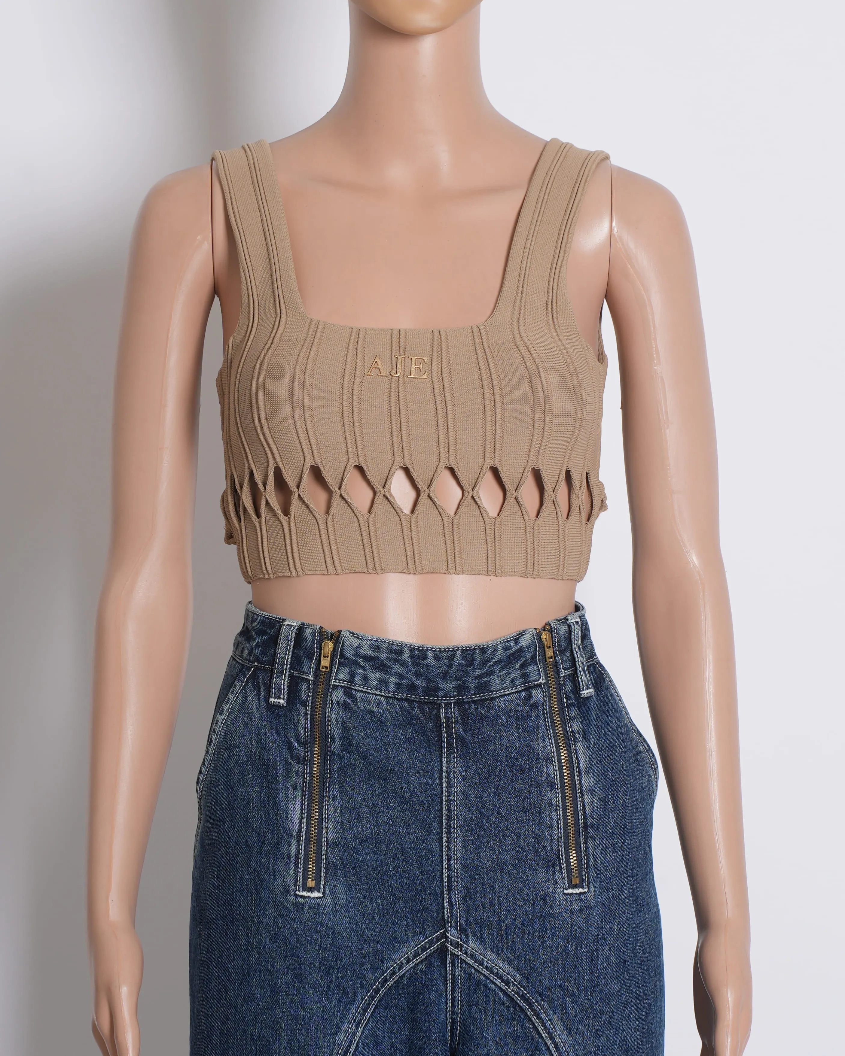 Aje Cut Out Crop Top In Beige