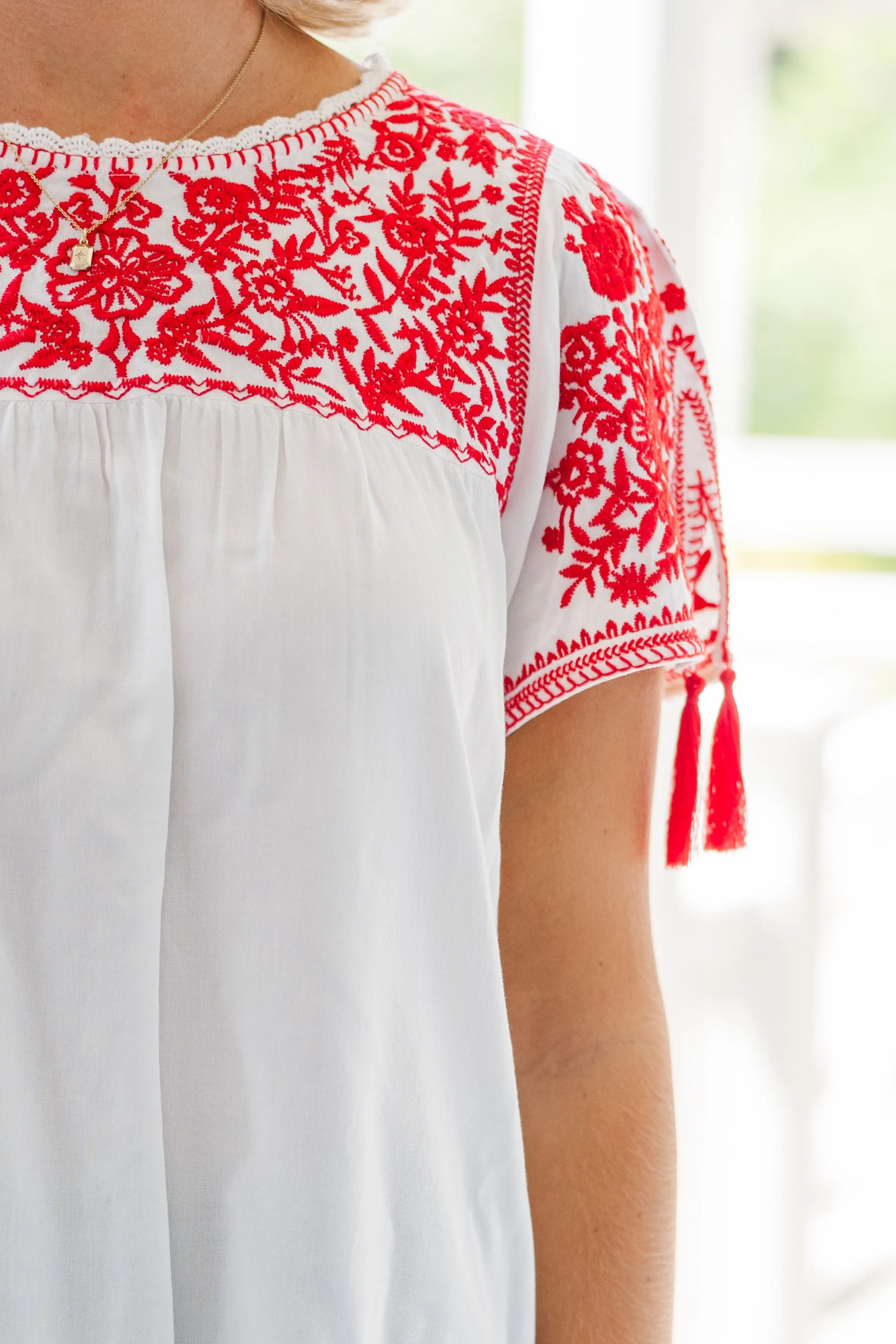 All The Info I Need Red Embroidered Top