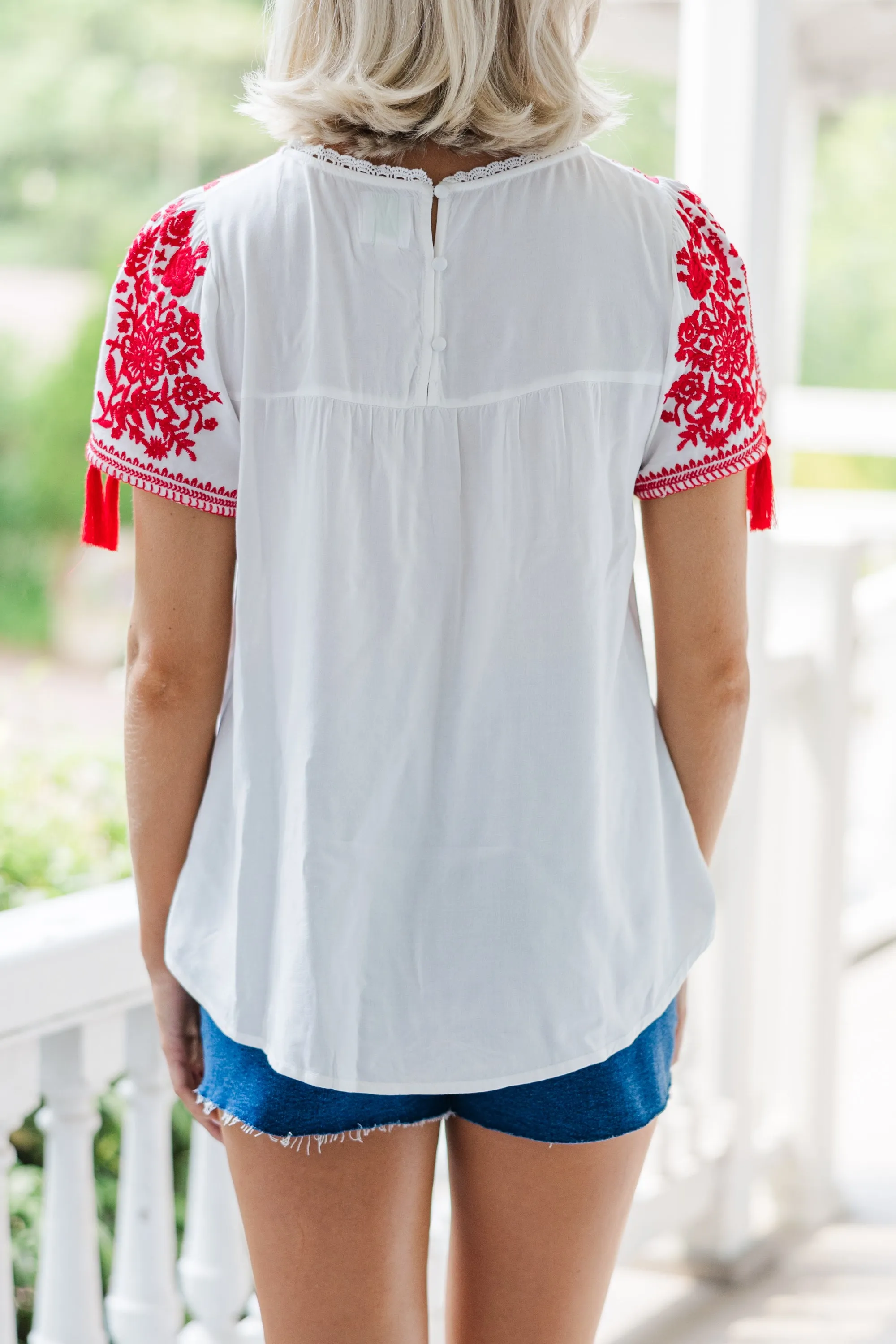 All The Info I Need Red Embroidered Top