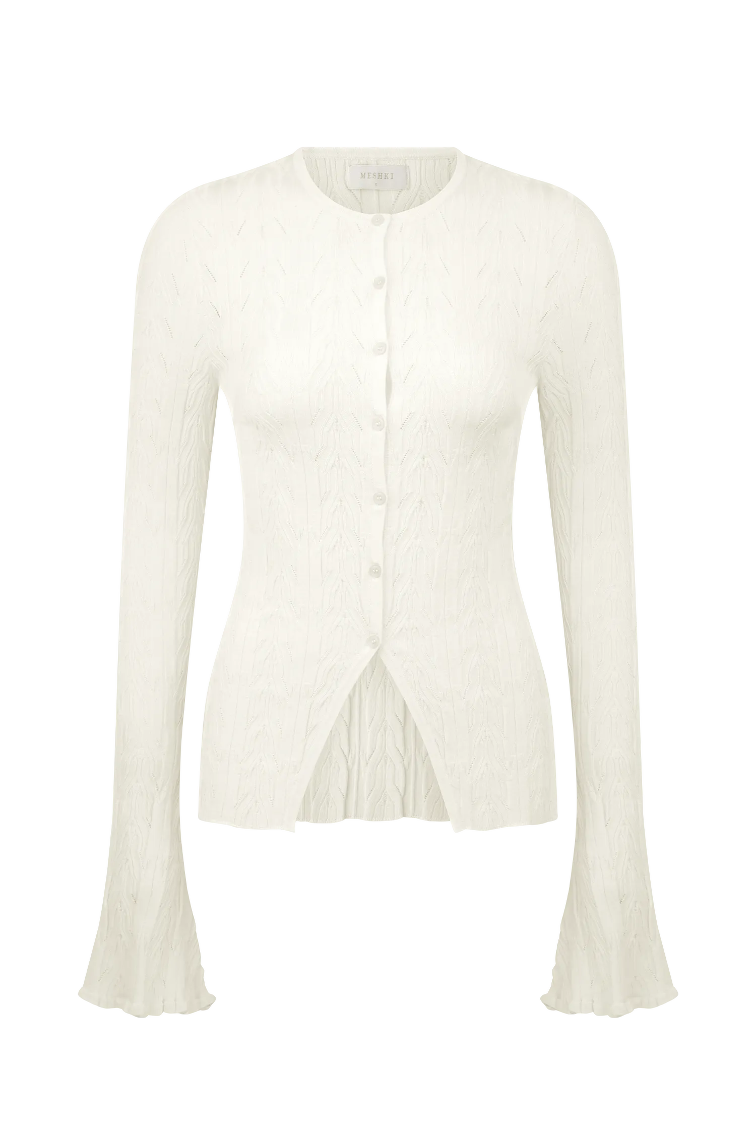 Amy Pointelle Bell Sleeve Cardigan - Ivory