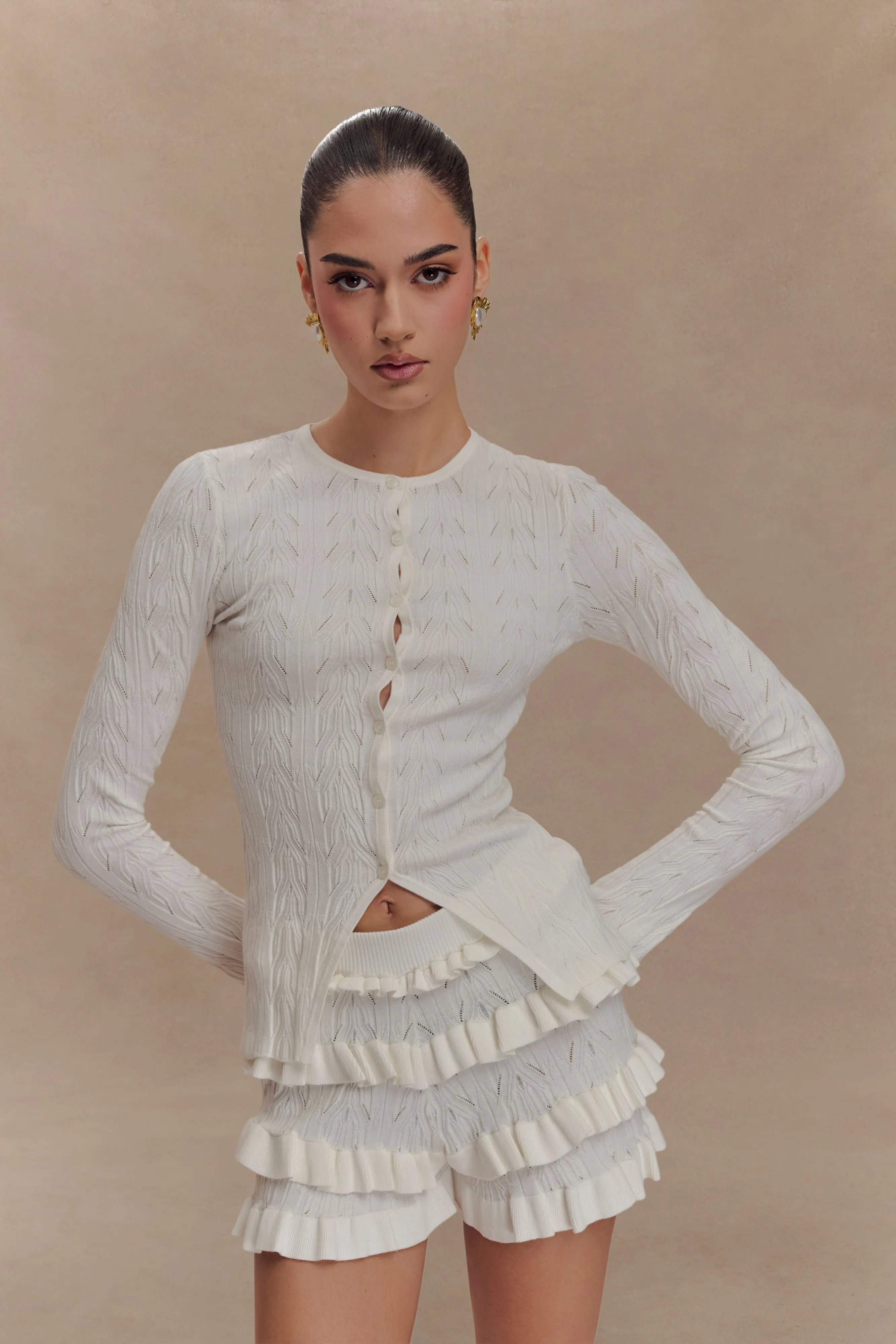 Amy Pointelle Bell Sleeve Cardigan - Ivory