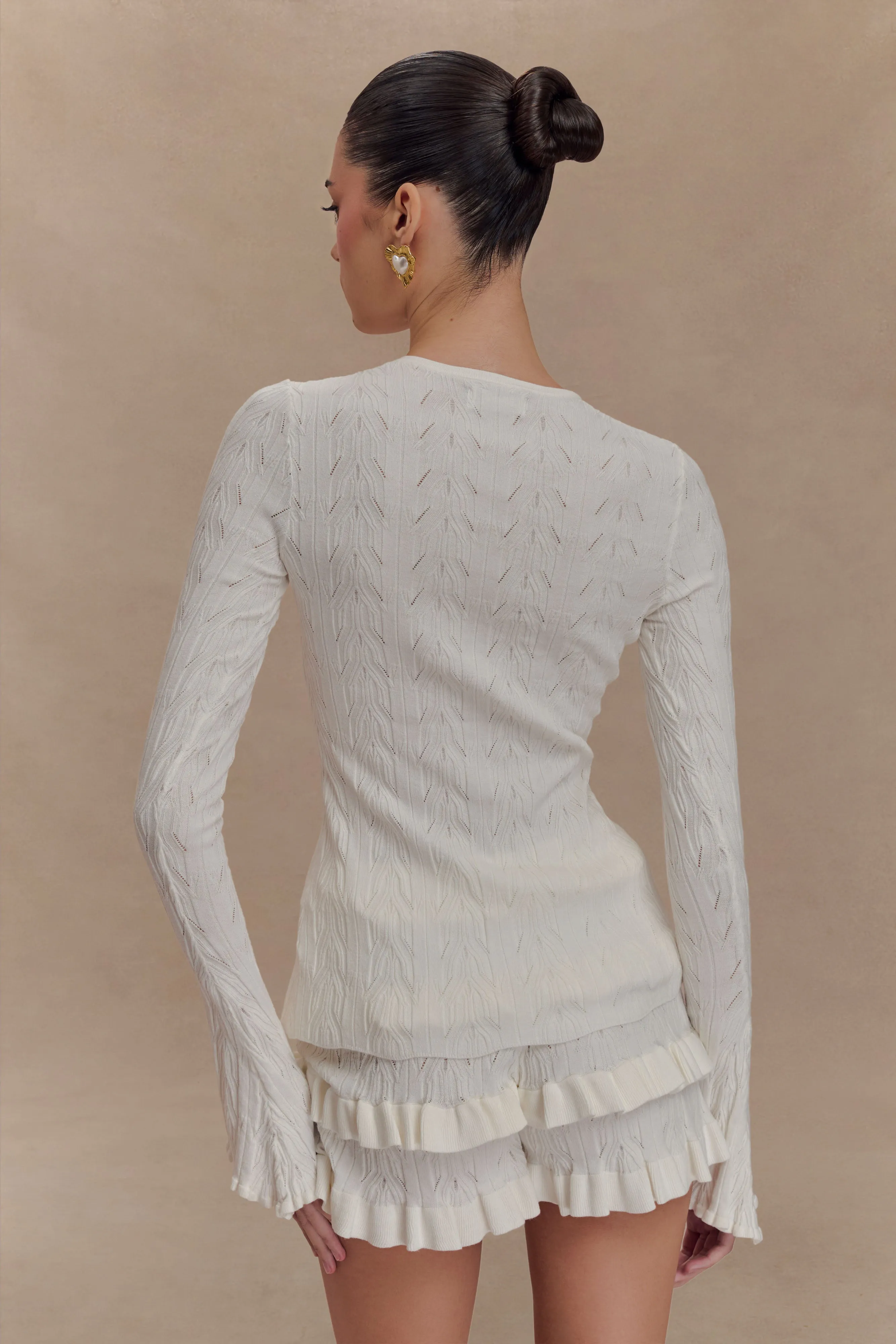 Amy Pointelle Bell Sleeve Cardigan - Ivory