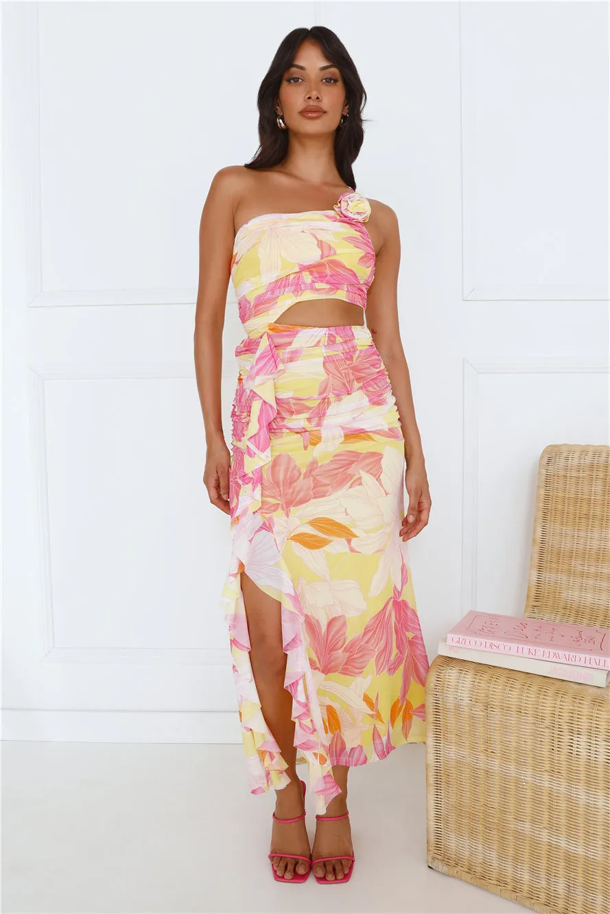 Another Lover One Shoulder Mesh Maxi Dress Yellow