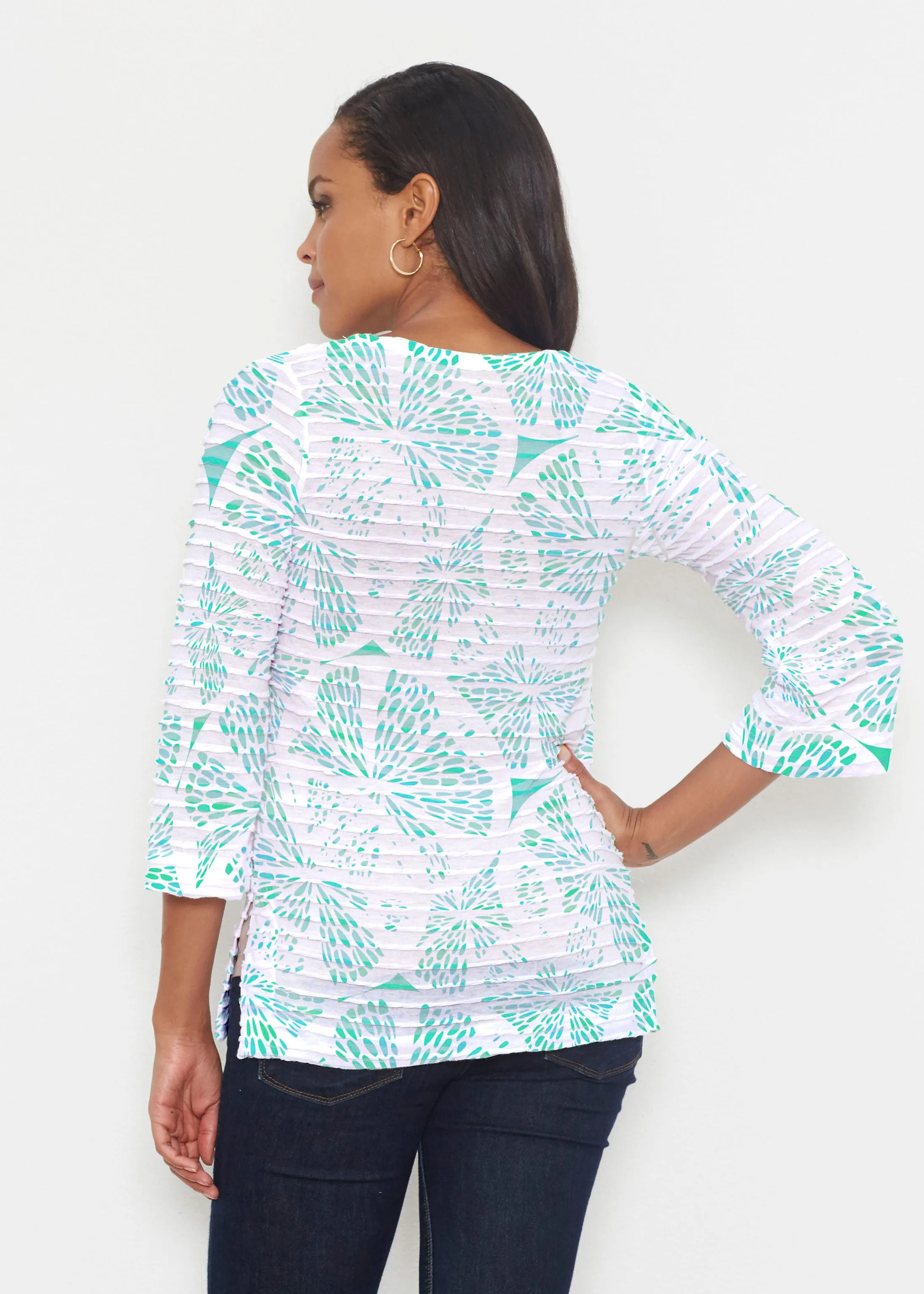Aqua Citrus (7855) ~ Banded 3/4 Bell-Sleeve V-Neck Tunic