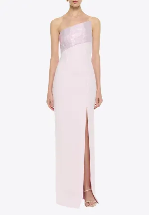 Asymmetric Diamante Panel Strapless Gown