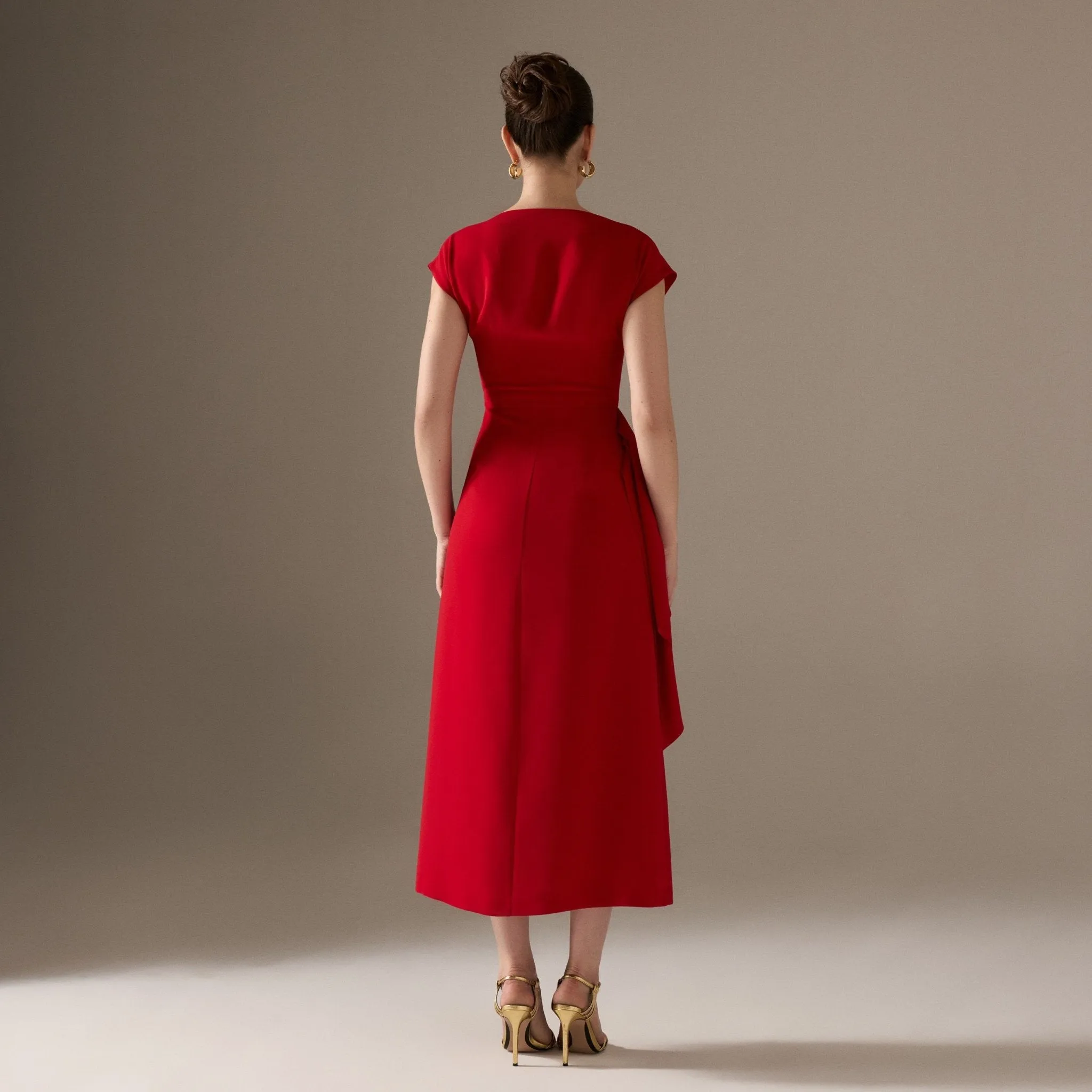 Asymmetric Neck Angel Sleeve Midi Dress