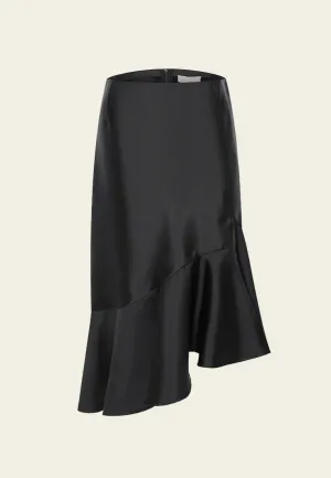 Asymmetrical Black Satin Skirt