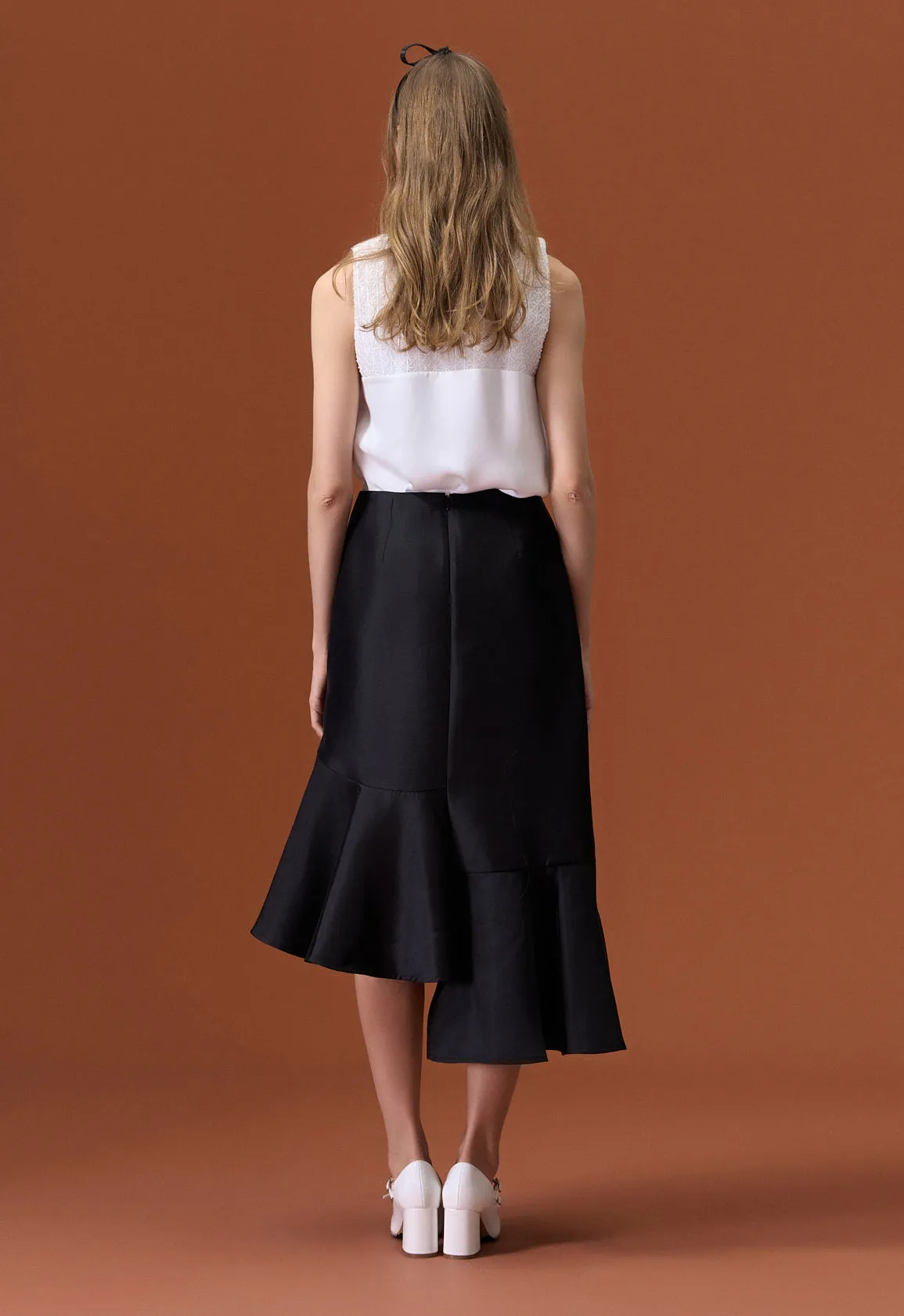 Asymmetrical Black Satin Skirt