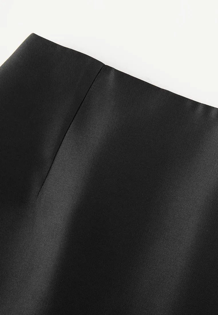Asymmetrical Black Satin Skirt