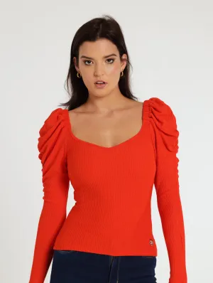 Aurellia Puff Sleeve Top - Tangerine