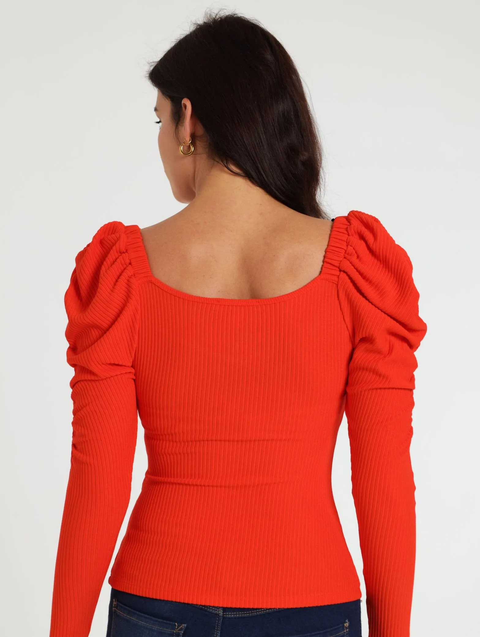 Aurellia Puff Sleeve Top - Tangerine