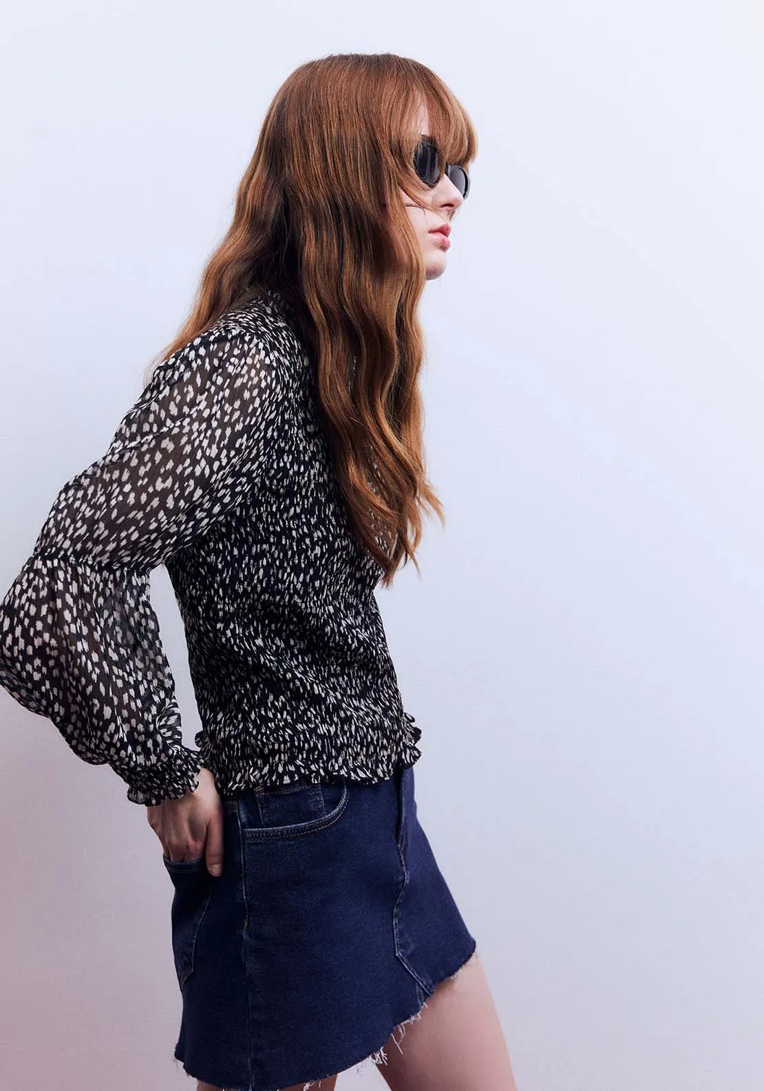 Back zip printed top - Black