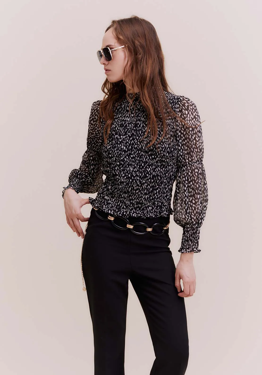 Back zip printed top - Black