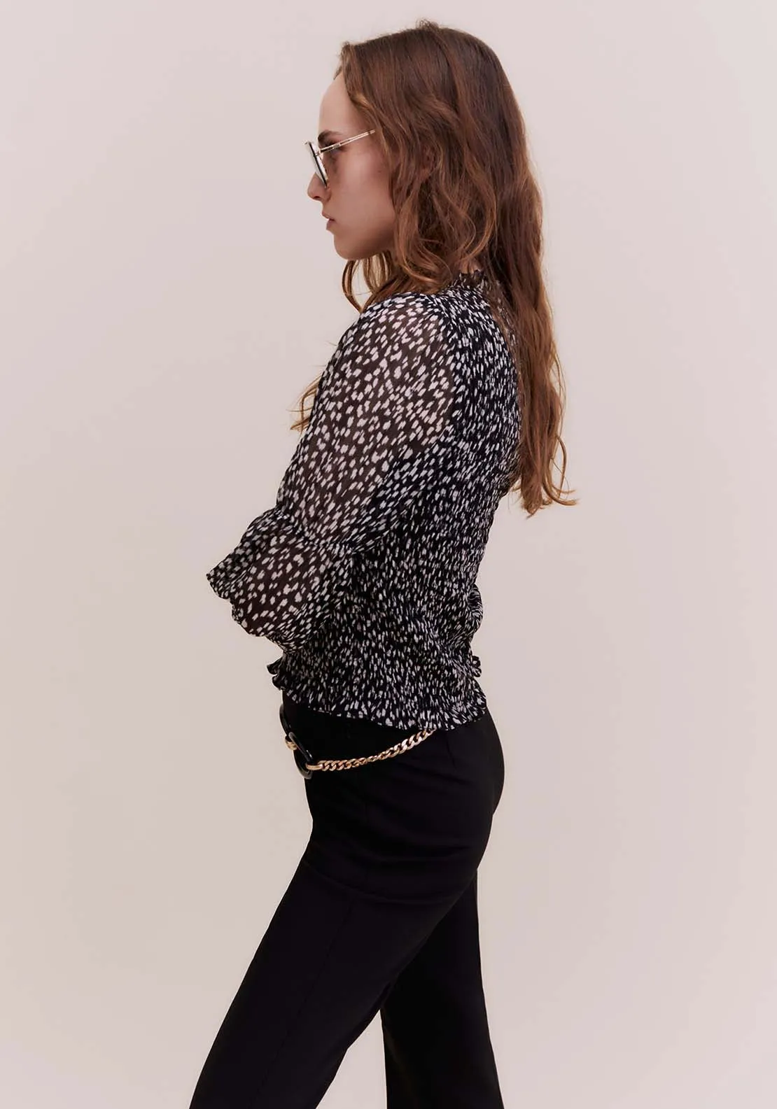Back zip printed top - Black