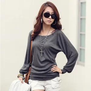 Batwing Top Long Sleeve Shirt Women Button Female Blouse Plus Size