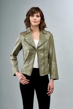 BCJ101A08MA Metallic Motocycle Jacket with Zipper Trim & Hook & Eye Closure