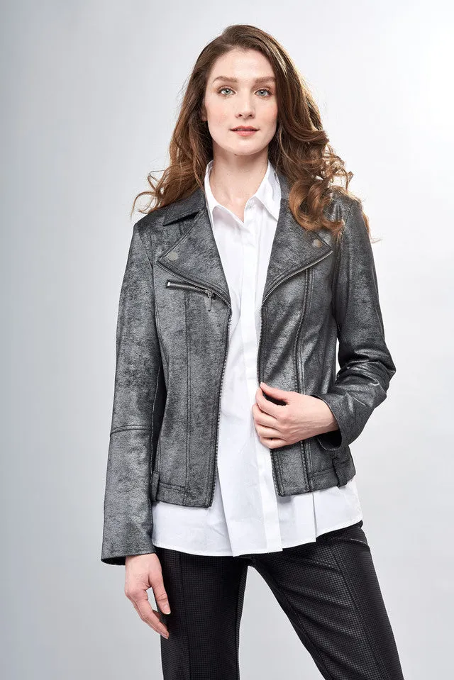 BCJ101A08MA Metallic Motocycle Jacket with Zipper Trim & Hook & Eye Closure