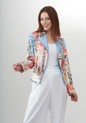 BCJ17681MPRE Printed Metallic Vegan Moto Leather Jacket