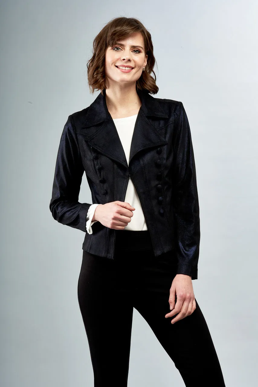 BCJ5726CLS Vegan Metallic Faux Leather Jacket with Button Trim