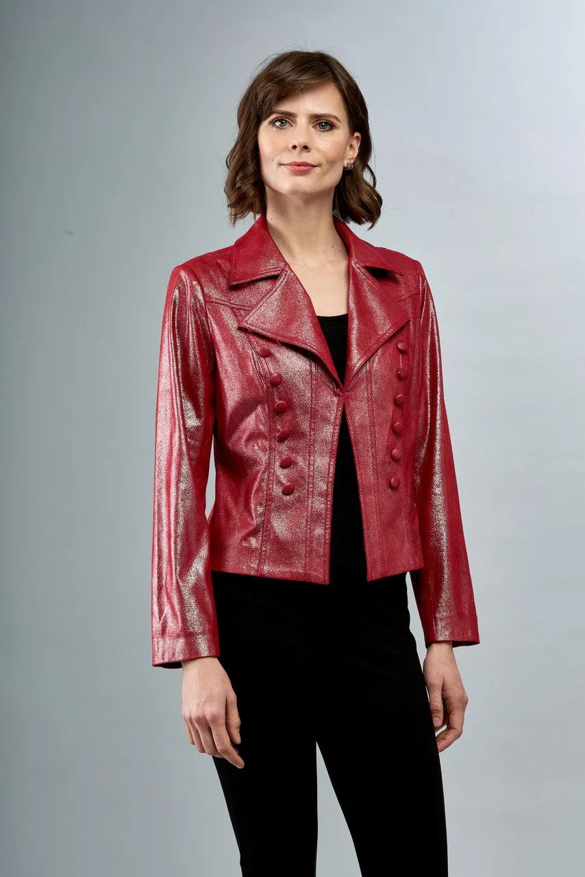 BCJ5726CLS Vegan Metallic Faux Leather Jacket with Button Trim