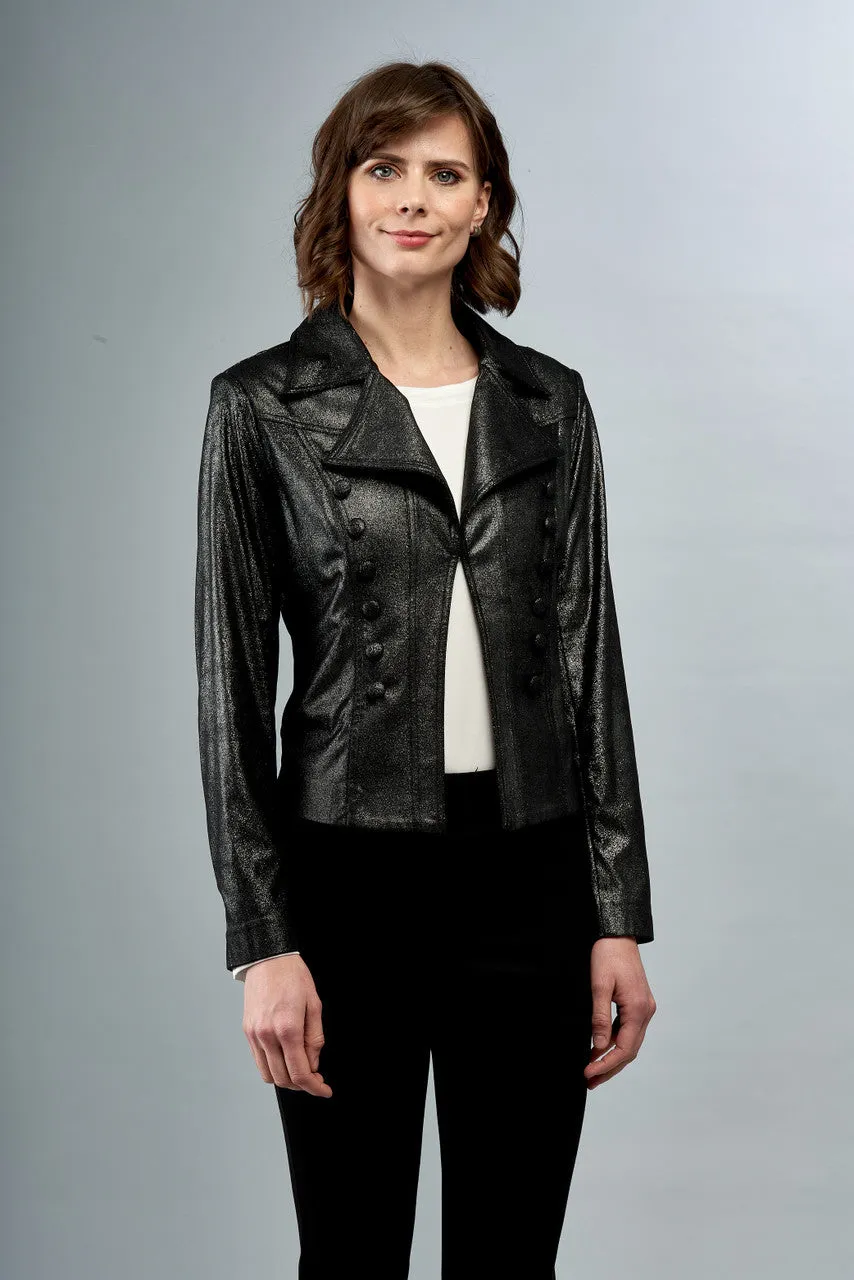 BCJ5726CLS Vegan Metallic Faux Leather Jacket with Button Trim