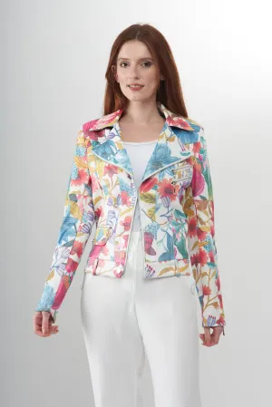 BCJ78A46MPRB Faux Vegan Leather Jacket in Liquid Joy Floral