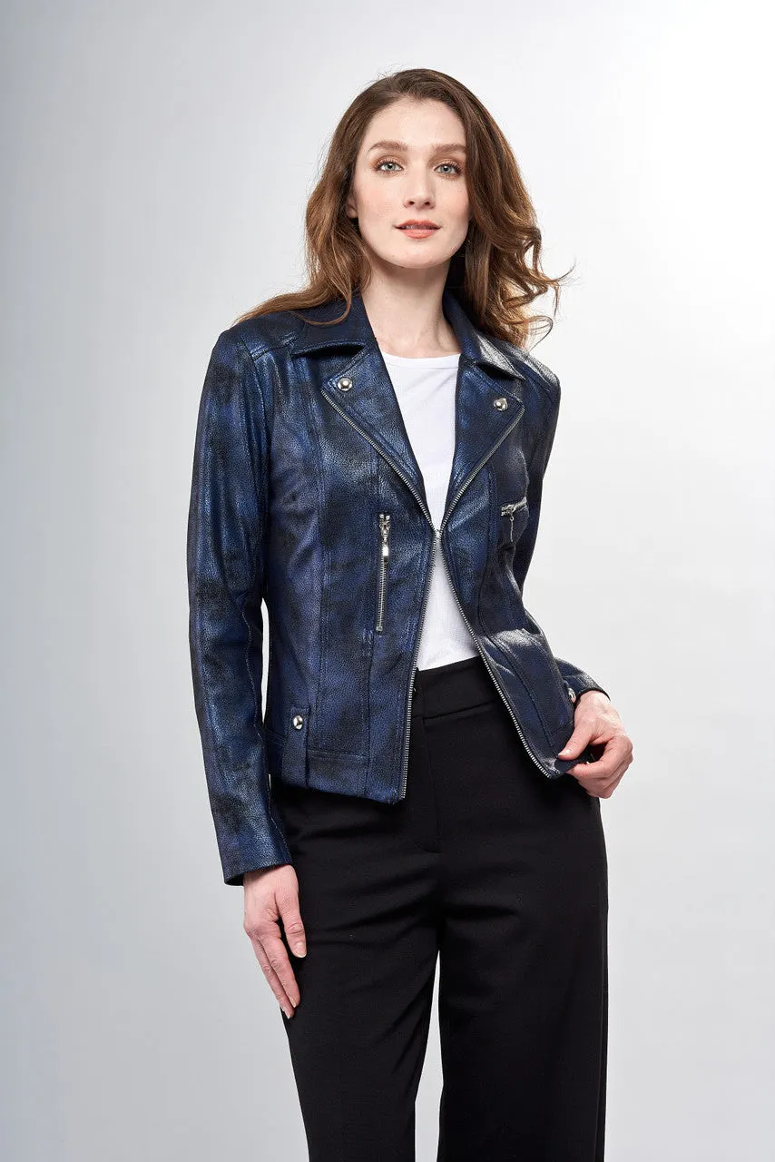 BCJ8909MPRA Metallic Faux Vegan Leather Moto Jacket