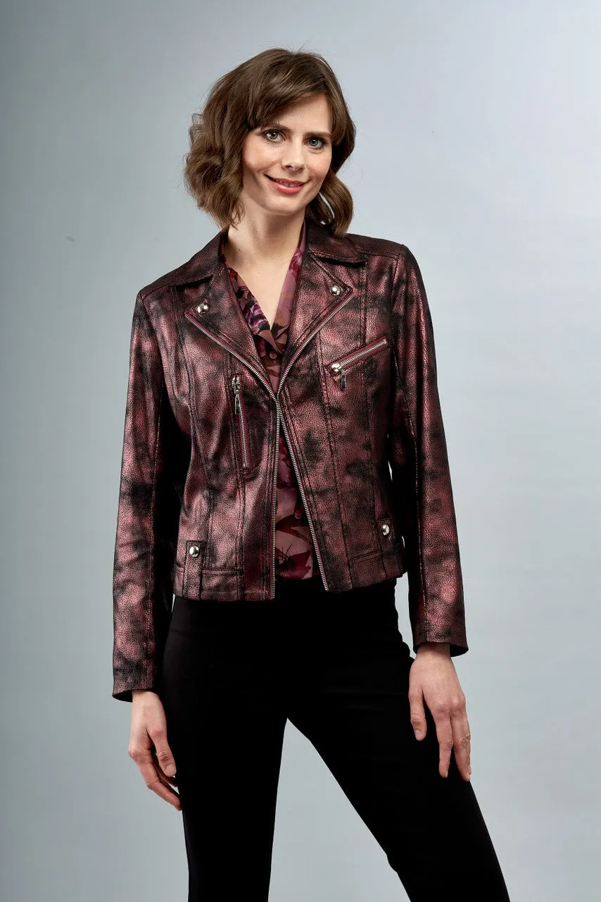 BCJ8909MPRA Metallic Faux Vegan Leather Moto Jacket