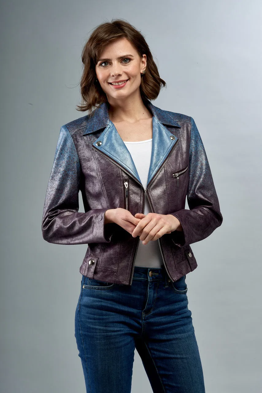 BCJ8909MPRA Metallic Faux Vegan Leather Moto Jacket