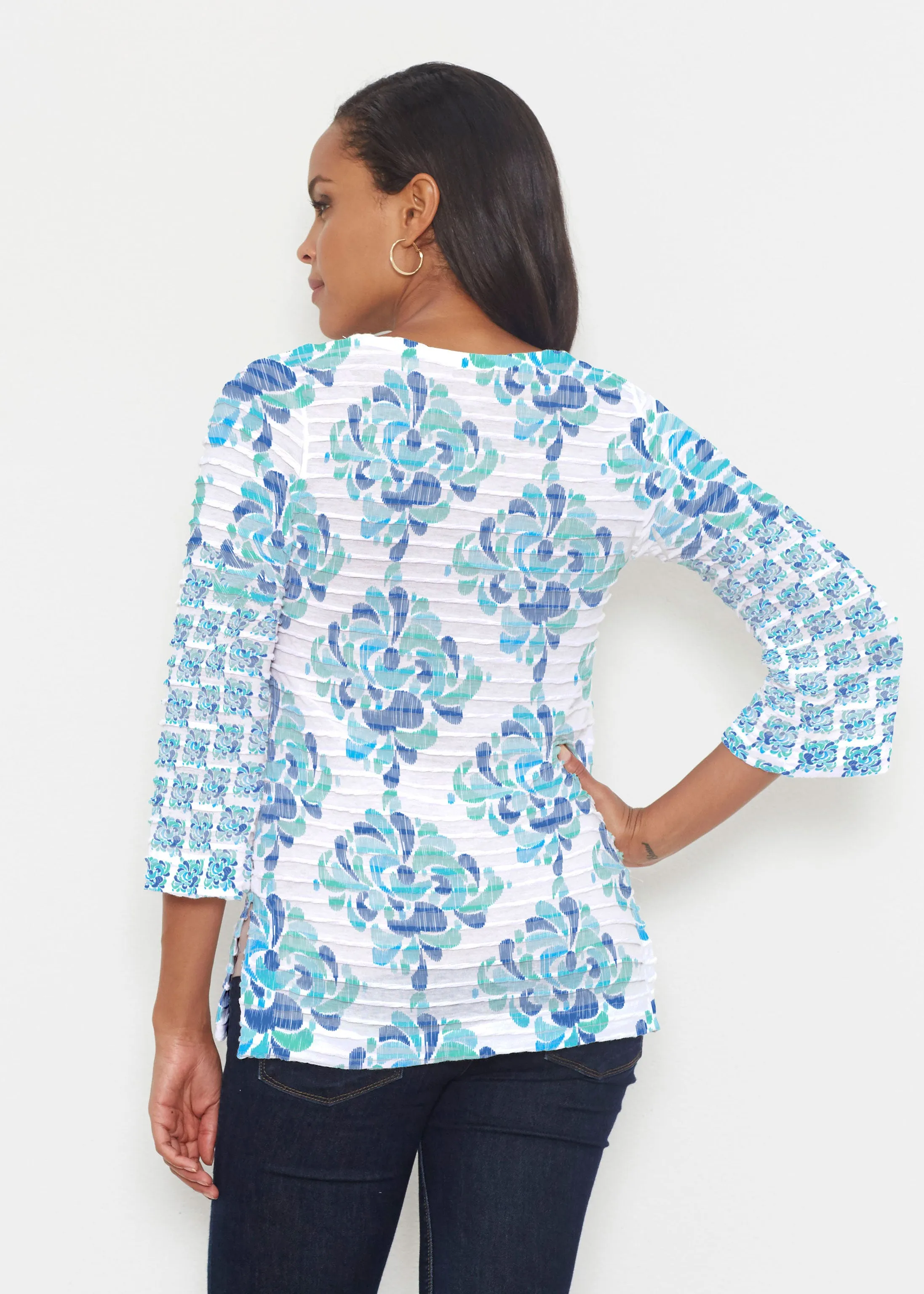 Be Jeweled (7811) ~ Banded 3/4 Bell-Sleeve V-Neck Tunic