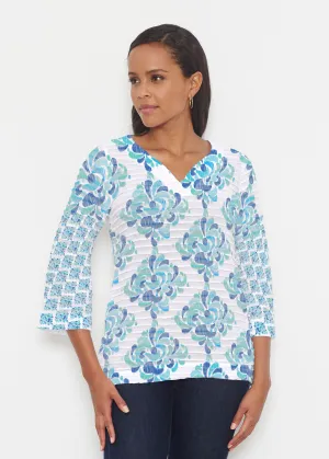 Be Jeweled (7811) ~ Banded 3/4 Bell-Sleeve V-Neck Tunic