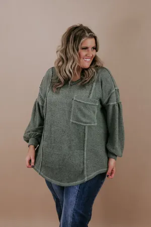 Be You Puff Sleeve Knit Top, Olive
