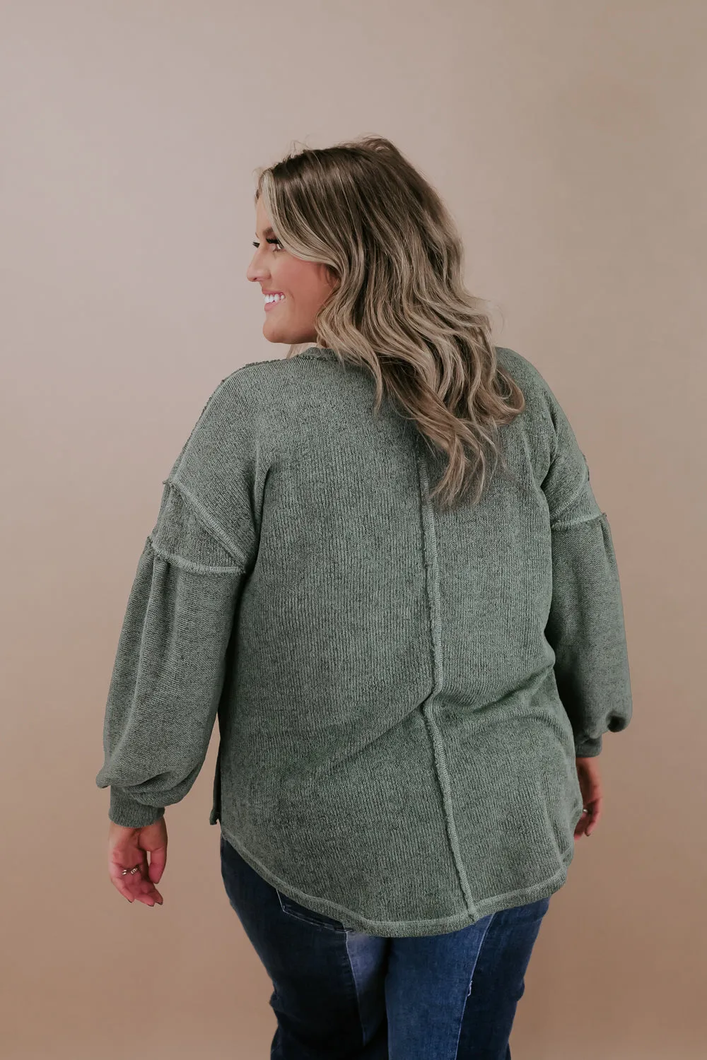 Be You Puff Sleeve Knit Top, Olive