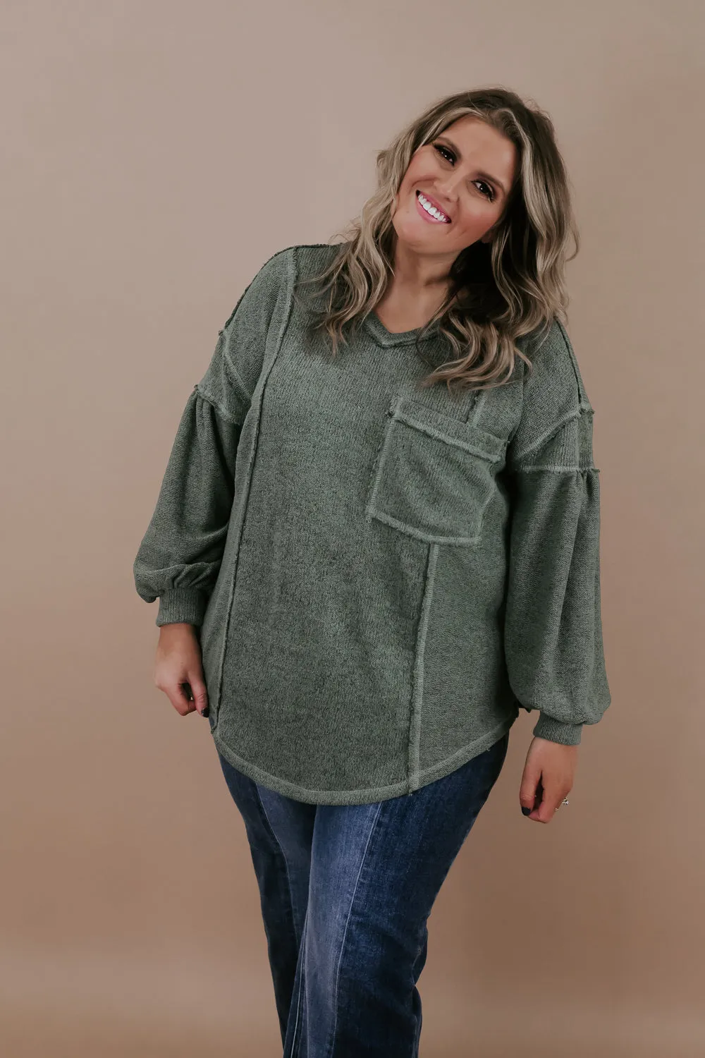 Be You Puff Sleeve Knit Top, Olive