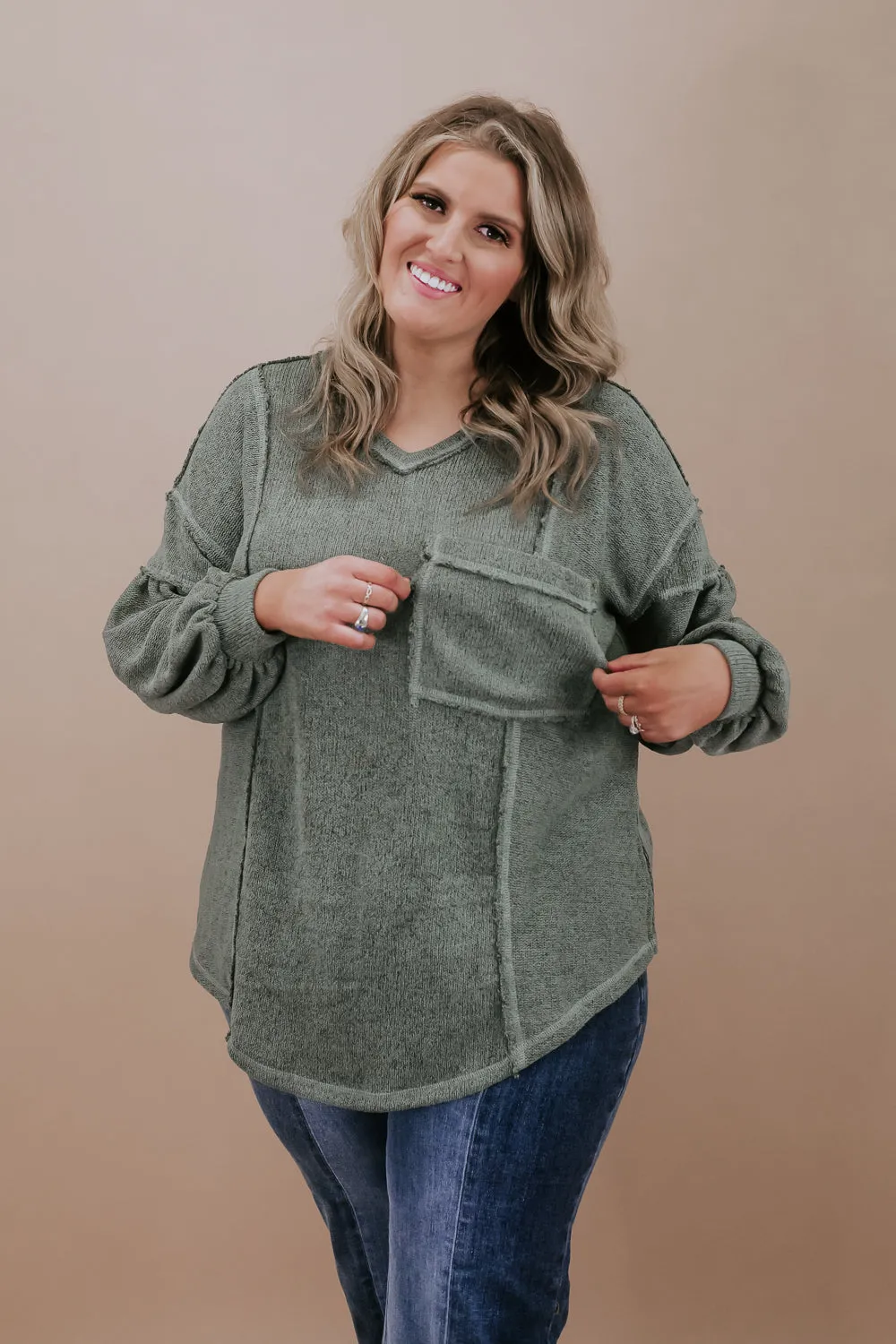 Be You Puff Sleeve Knit Top, Olive