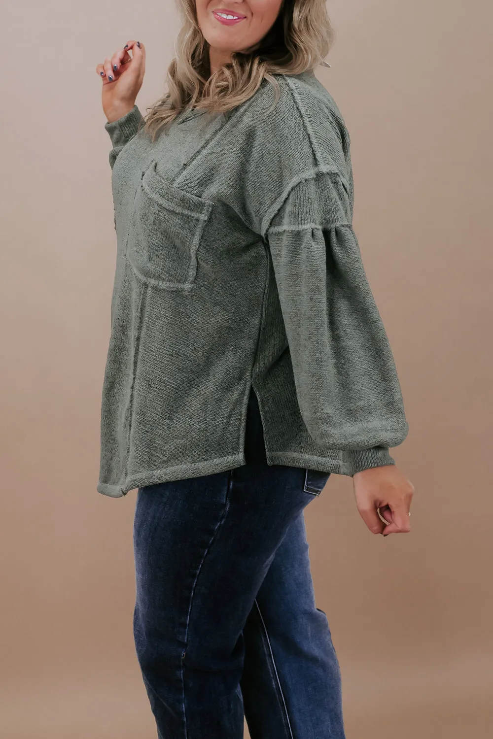 Be You Puff Sleeve Knit Top, Olive