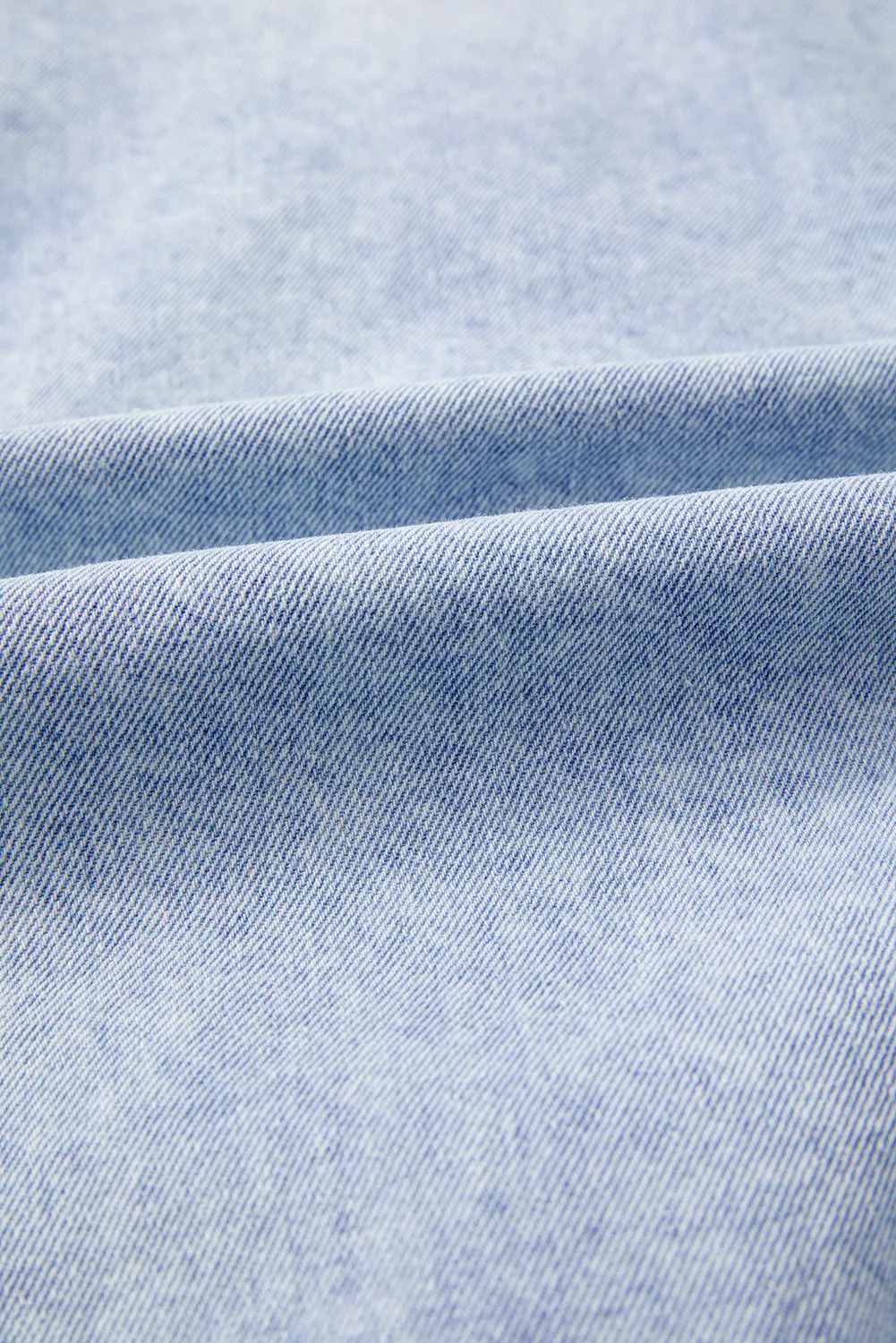Beau Blue Light Wash Raw Hem Puff Sleeve Denim Shirt